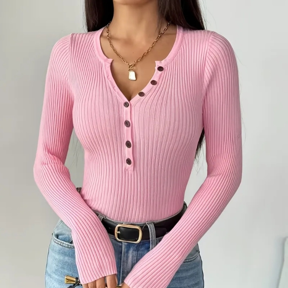 Pink Ribbed Button-Up Women's Top NWOT